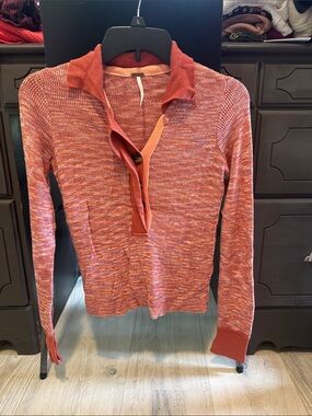Free People Rust and Peach Marled Polo Sweater